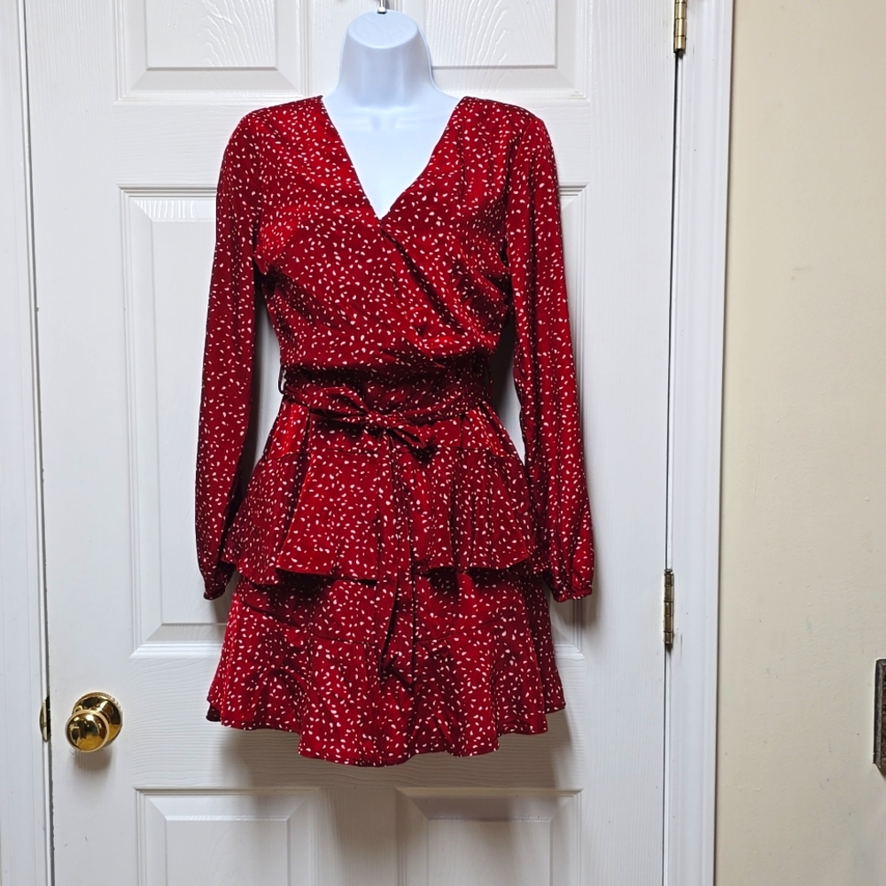 Glam Nylon Burgundy Mock Wrap Dress